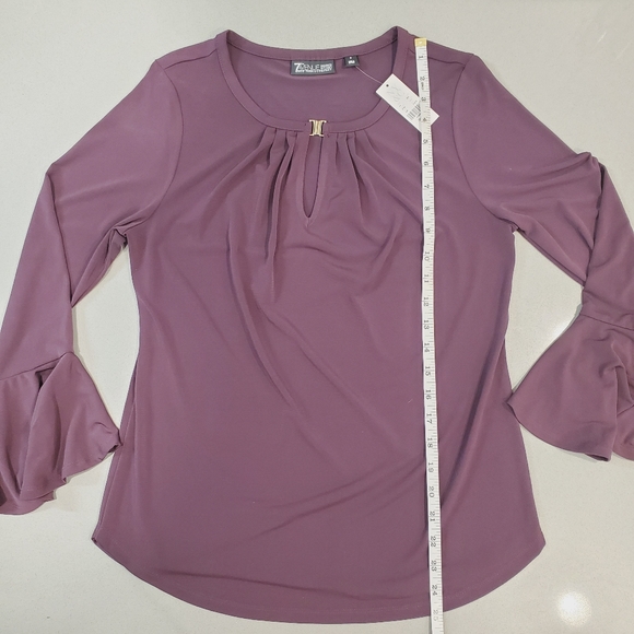 NY&C 7th Avenue Purple Bell Sleeve Keyhole Blouse Size Sm - Picture 7 of 9